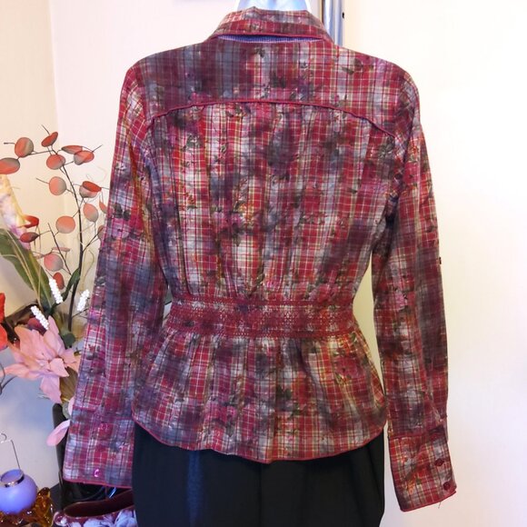 NEW I.AM.GIA Women’s Pink Multi Color Printed Pleated Blouse Shirt Top - Picture 10 of 10